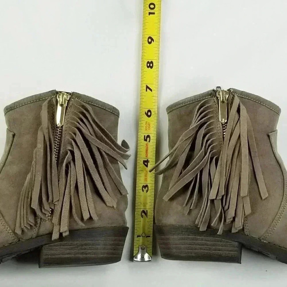 Sam Edelman Size 4 Taupe Becka Addie Side Zip Tassels Suede Women's Ankle Boots - Picture 4 of 12